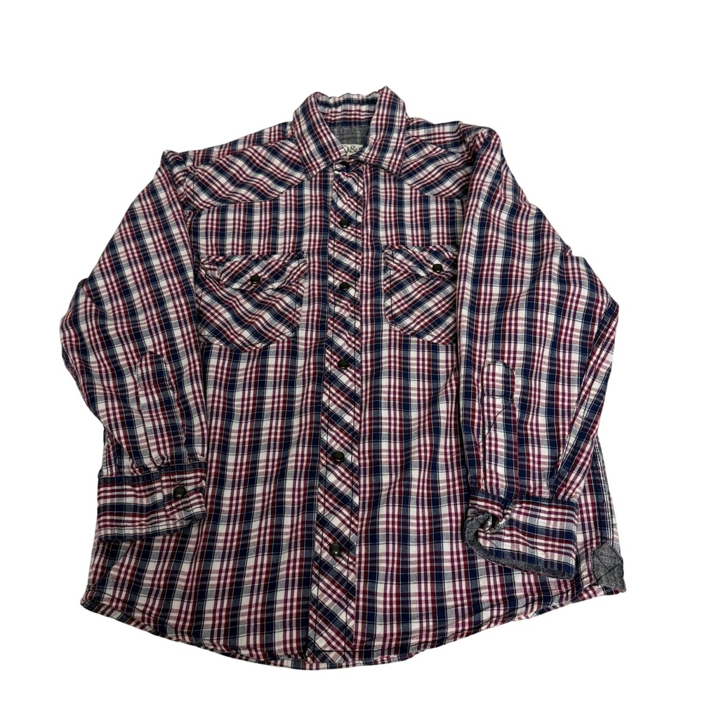 PD&C Boys Large‎ 16 Red Blue White Plaid Western Snap Front Cotton Shirt Cowboy